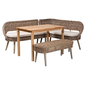 Baxton Studio Raisa Modern Bohemian Greywashed Seagrass Bench and Wood Table 4-Piece Dining Nook Set